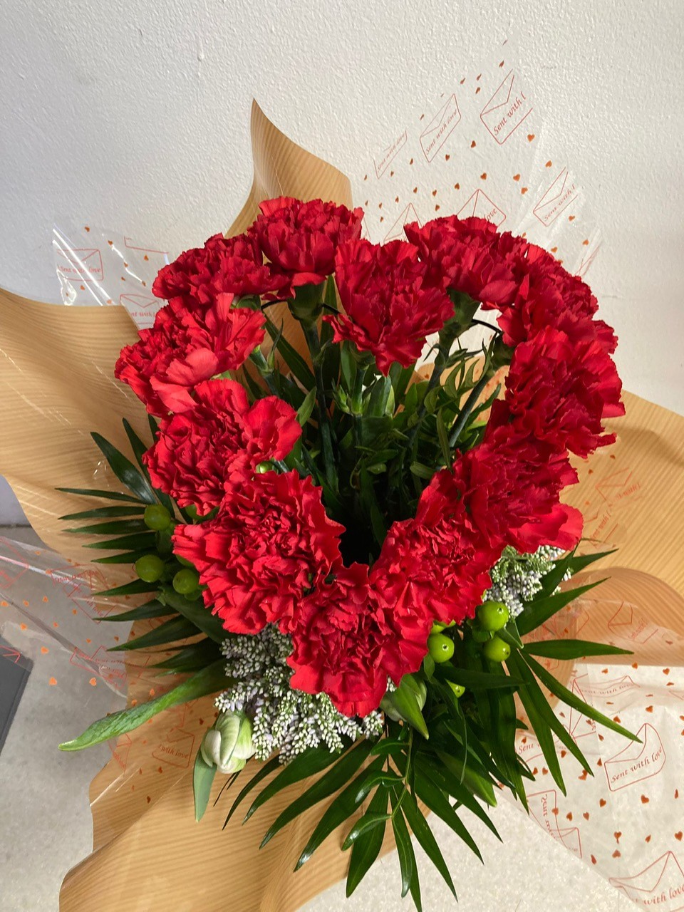 Red Carnation Heart Handtied